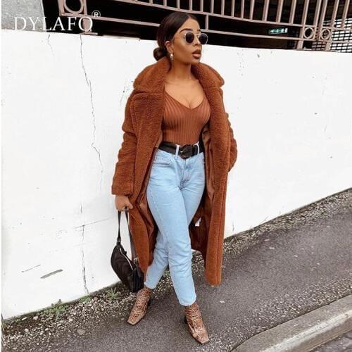 Female Overcoat Autumn Winter Elegant Faux Fur Long Coat Ladies Tops Overcoat Outwear Thick Warm Teddy Bear Pocket Cardigan Coat