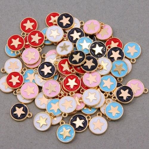 10pcs 12*15mm Zinc Alloy Round Enamel Charms Mini Star five-pointed starCharms For DIY Necklaces Bracelets Jewelry Accessories