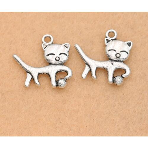 10pcs Antique Silver Plated Cat Charms Pendants Jewelry Diy Jewelry Making Bracelet Accessories Craft 19x20mm