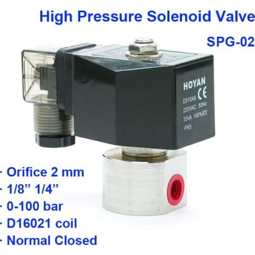 2 Way Normal Close Pneumatic Water High Pressure Solenoid Valve SPG-02 0-100bar Orifice 2mm BSP Port G1/4" G1/8 AC220V