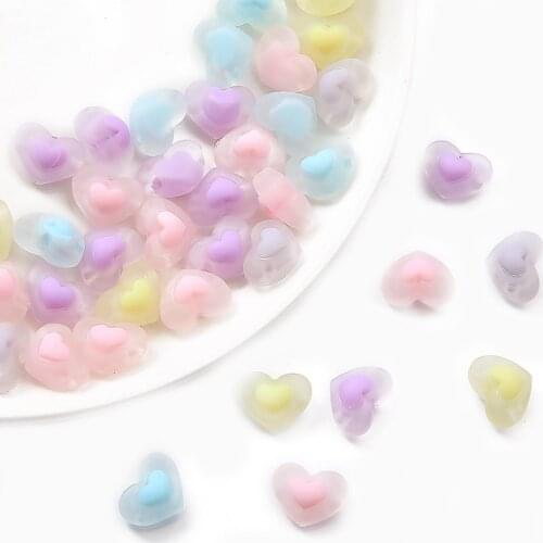 20pcs/lot 13x17mm Acrylic Transparent Frosted Candy Color Heart Beads For Jewelry Making DIY Necklace Bracelet Loose Beads