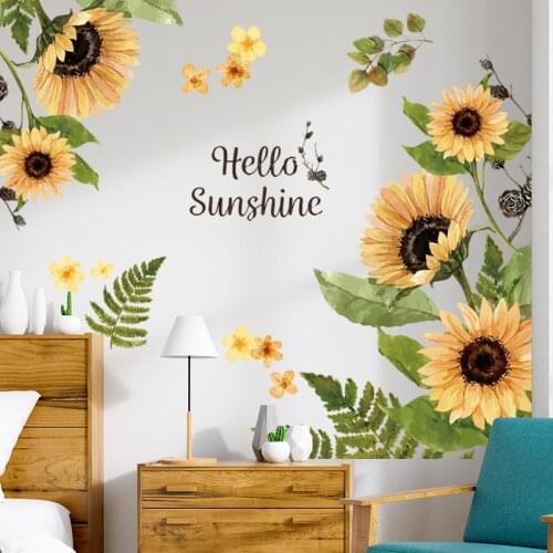 2021 Fresh Warm Sunflower Wall Stickers Home Room Border Decoration Mural Sticker for Living Room Background Wall Decor