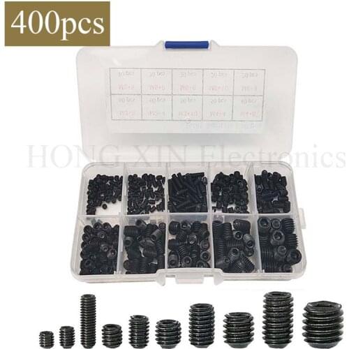 400pcs Caron Steel Hex Socket Set Screw Grub Screws Assortment Kit M3-M8