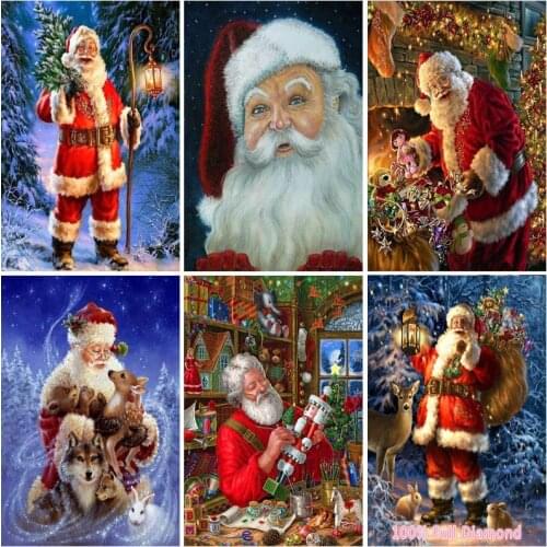 5D Diamond Painting Santa Claus Cartoon Full Round Drill Snow Picture of Rhinestones DIY Mosaic Home Decor Christmas Gift