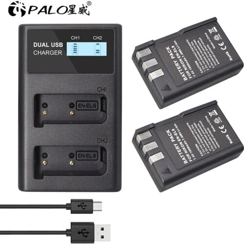PALO 1000mAh EN-EL9 EN EL9 EN-EL9a el9a Camera Battery AKKU with LCD Charger for Nikon EN-EL9a EN-EL9e D40 D60 D40X D5000 D3000