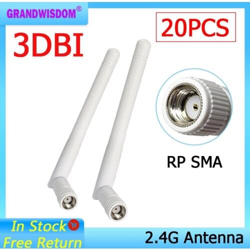 20pcs 2.4ghz Antenna 3dbi RP-SMA wifi antenna Aerials 2.4 Ghz antenne SMA Plug Connector wi fi Antena wi-fi antennas for router