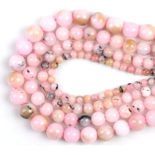 Pink Opal Beads Natural Stone Angelite Handmade Bracelet Necklace Round Loose Spacer Beads 15"4/6/8/10mm For Making Jewelry
