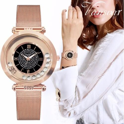 Hot Sale Women Rose Gold Stainless Steel Mesh Belt Full Diamond Watch Luxury Ladies Quartz Watch Clock Relogio Feminino