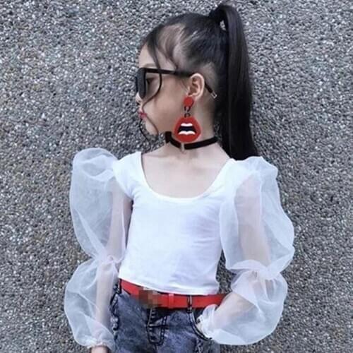 Pudcoco 0-5Y Toddler Kid Baby Girl T Shirts Tops Solid Long Lace Puff Sleeve Pullover New Fashion Top Summer Outfits