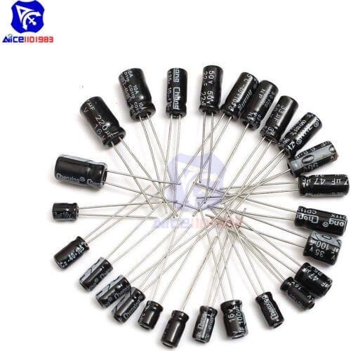Diymore 210PCS/Lot 25 Value 0.1μF -220μF Electrolytic Aluminum Capacitors Assortment Kit Set