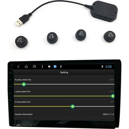 For Android TPMS Car Tire Pressure Monitoring System Spare Tyre External Sensor USB TMPS Adjustable Alarm Value