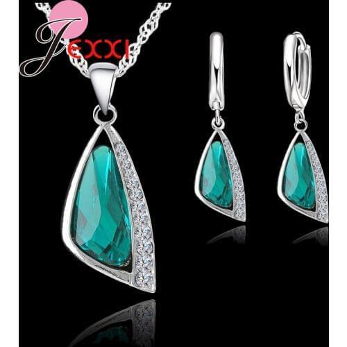 Elegance Women Wedding Jewelry Sets 925 Sterling Silver Crystal Hoop Earrings Necklace Jewelry Set Crystal For Bridal