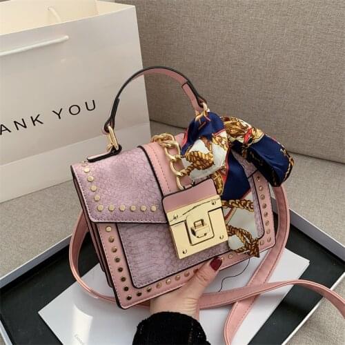 European Fashion Female Square Bag 2021 New Quality PU Leather Womens Designer Handbag Rivet Lock Chain Shoulder Messenger Bags