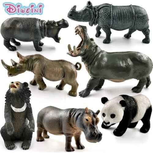 New Hippo Rhino Panda Black Bear Simulation animal model action figure home decor Gift For Kids Educational Hot toy for children