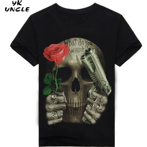 3D Printed Skull Floral T-shirt for men Newest Fashion Designed Tees Tops Punk Rock Style Cotton Man t shirt Plus Size,YK UNCLE