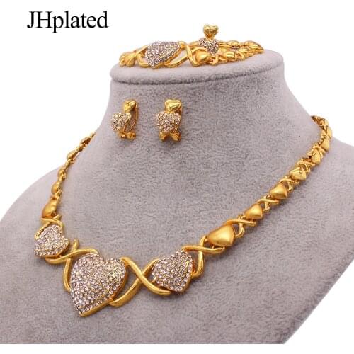 Hawaiian gold plated heart bridal jewelry sets necklace earrings bracelet rings gifts wedding collares jewellery set for women
