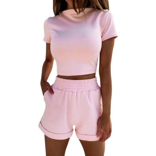 Yoga Sets Clothes Women Elastic Waist Summer Casual Solid Crop Top and Shorts Sets Women Two Piece Outfits Lounge Sweatsuit