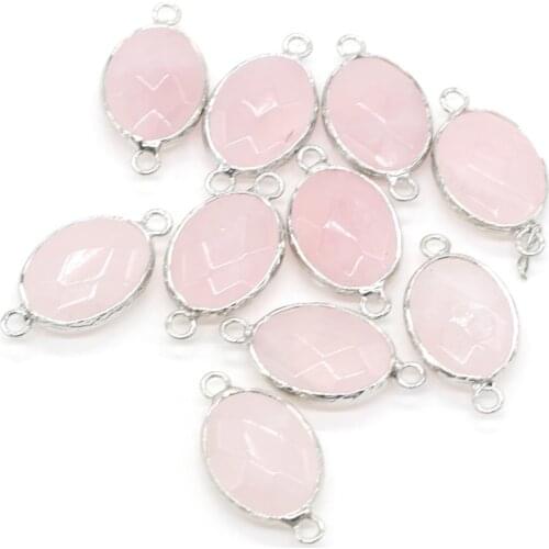 2pcs Natural Rose Quartzs Pendant Connectors Charms Oval Shape Pendnat Connectors for Women Jewelry Necklace Making 14x27mm
