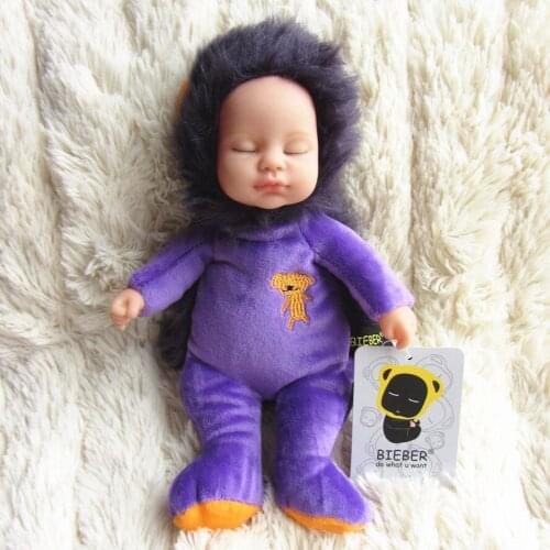 Doll reborn baby vinyl bieber doll purple lion infant BELG010