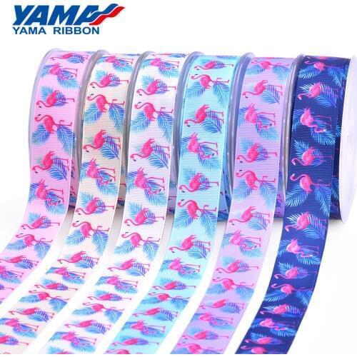 YAMA Flamingo Printed Ribbon 25mm 1" inch 100Yards/roll Diy Gifts Wedding Party Decoration Ribbons for Craft Decorative