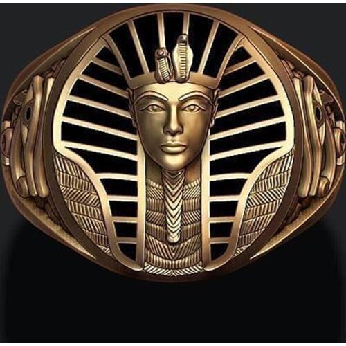 Retro Mens Punk Ring Egyptian Pharaoh Tutankhamun Ring Carved Golden Mask Eagle Eye Snake Finger Ring for Male Jewelry