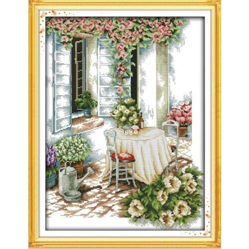 Summer Afternoon(2) Flower Cotton Cross Stitch Kits 14CT White 11CT Printed Embroidery DIY Handmade Needlework Home Decor