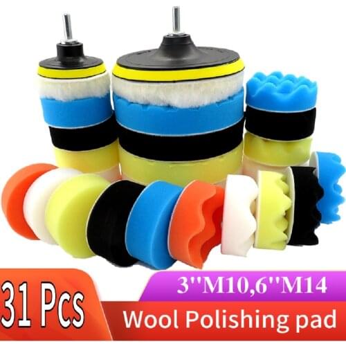 3/6/ Inch 29Pcs/Set Mixed Car Polishing Pads Kit Clean Sponge Waxing Buffing Pad Wool Ball M10 Thread Accessory Auto Backer Pad
