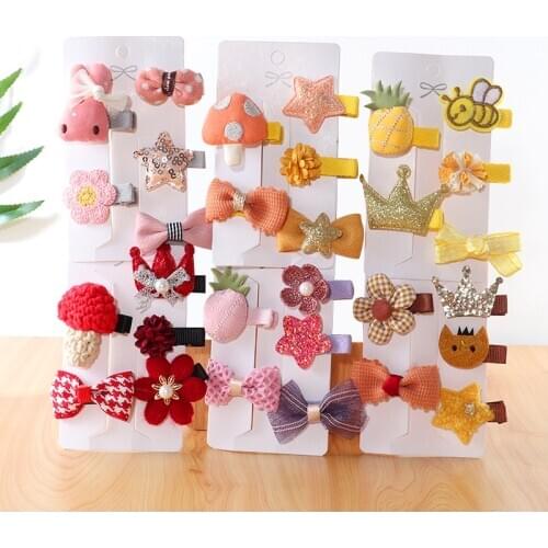5Pcs hair clip set Girl Cute canvas Hair bands Hair Accessories Bow Flower fruit headwear Hairpins cartoon Hairpin Headdress