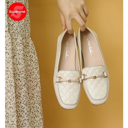 2021 new small fragrance leather single shoe square head Lefu shoes comfortable thick heel womens shoes low heel womens shoes