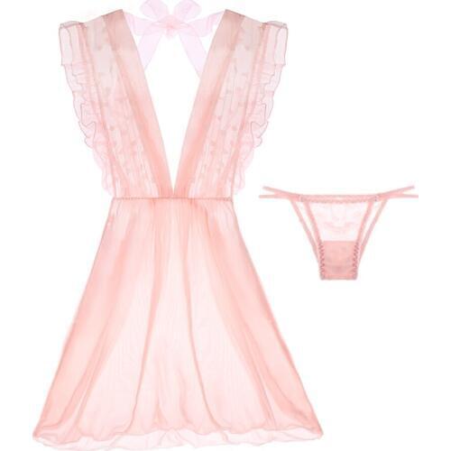 Yomrzl A535 New arrival summer gauze womens nightgown pink dot sleepwear sweet sexy sleeo dress sext lingeries