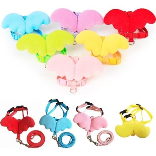 Pet Harness Small Pet Angel Wing Dog Rabbit Cat Collar Set Safety Belt Adjustable Outdoor Walking Leash Rope 6 Color