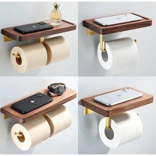 Roll Toilet Paper Holder with Wood Bathroom Gold Bruhsed Phone Holder Bathroom Fixture Bathroom Accessories