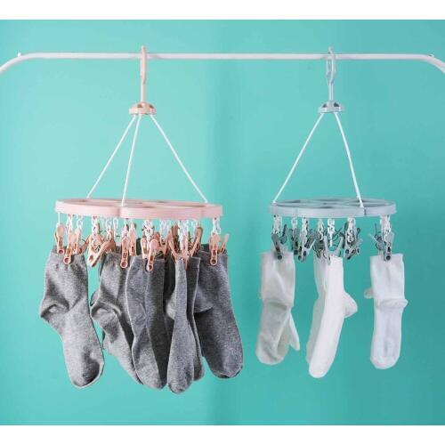 24 Clips Folding Clothes Hanger Dryer Windproof Socks Underwear Drying Rack Kids Children