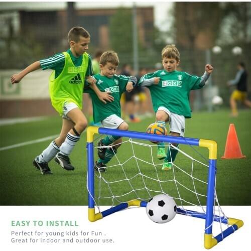 OCDAY Folding Mini Football Soccer Goal Post Net Set with Pump Kids Sport Indoor Outdoor Games Toys Child Birthday Gift Plastic