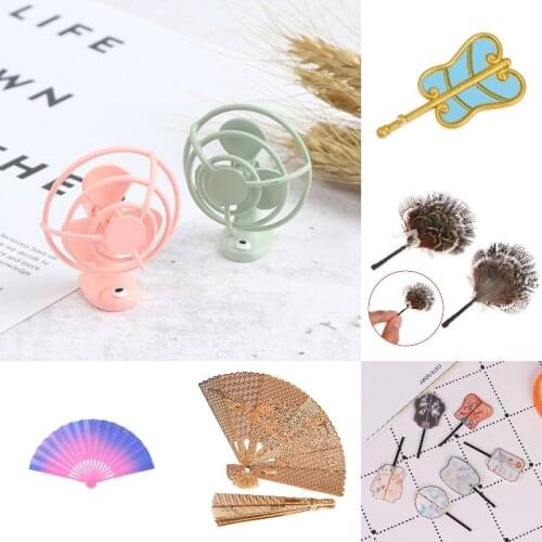 Multiple Styles 1:12 Dollhouse Miniature Fan Cooling Fan Feather Fan Dolls' Accessories Dollhouse Furniture Decoration