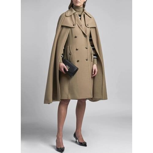 2021 Autumn Winter New Fashion Double-breasted Shawl Cloak Mid-length Solid Color Fake Two-piece Female Coat Jacket