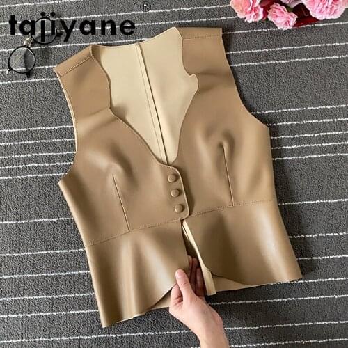 Tajiyane Tank Top Women Real Sheepskin Sleeveless Jackets for Womens Genuine Leather Vest Woman Clothing Chaleco Mujer TN2889