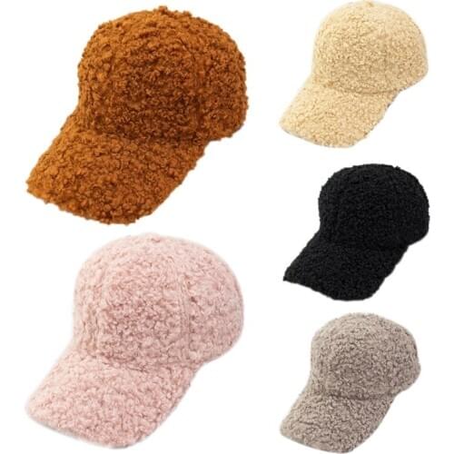 Women Winter Thicken Warm Faux Fleece Fuzzy Baseball Peak Cap Solid Color Outdoor Casual Sports Adjustable Trucker Hat