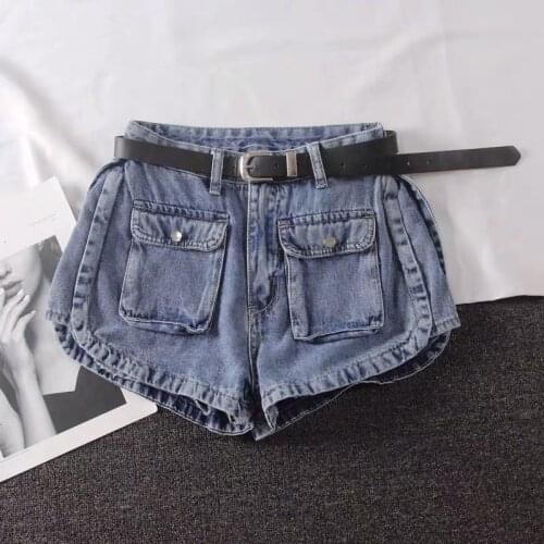 Women 2021 Summer Fashion Solid Color Streetwear Short Jeans Female New Large Pocket Shorts Ladies High Waist Denim Shorts Y71