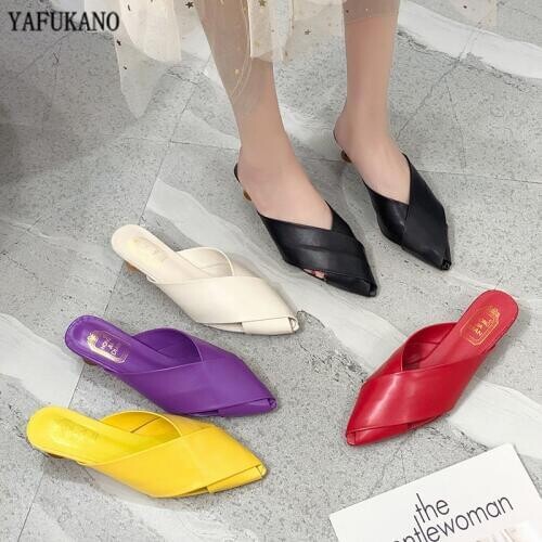 2020 New Brand Women Slippers Candy Colors Pointed Toe Low Heel Casual Slides Summer Outdoor Female Flip Flops Beach Mules Shoes