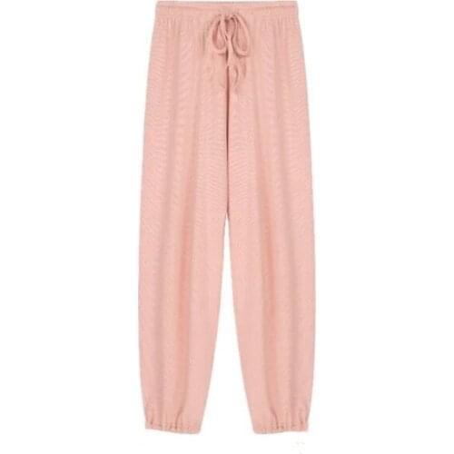 2021 Summer Ice Silk Sweatpants For Women Plus Size Workout Running Sporting Pleated bloomers Pants candy color beach trousers