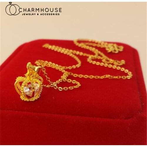 24K Gold Color Charm Necklaces For Women Zirconia Crown Pendant & Necklace Collier Femme Choker Wedding Jewelry Accessories Gift