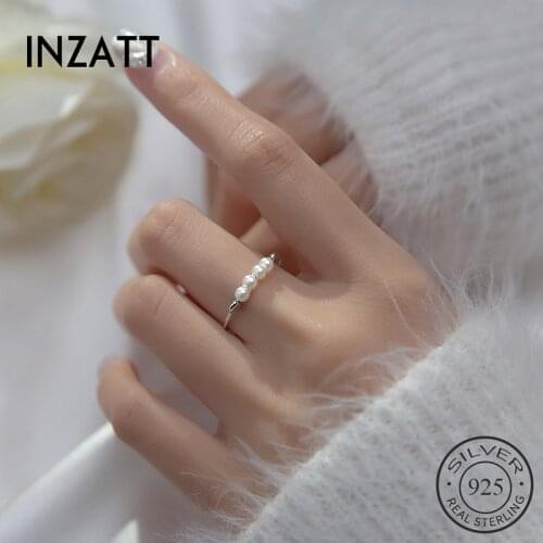 INZATT Real 925 Sterling Silver Pearl Adjustable Ring For Fashion Women Party Minimalist Fine Jewelry Bohemian Accessories