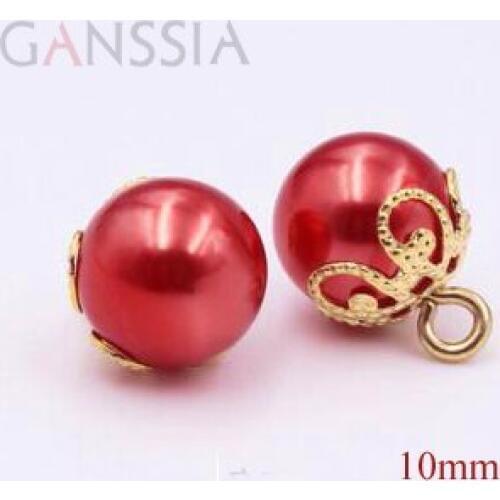 10pcs/lot Size:10mm Red resin Pearl shank buttons for DIY scrapbooking Garment embellishment buttons Sewing (ss-67-10)