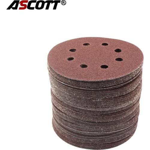 Freeshipping 100pcs 5" 6“ 8-hole red sand paper polishing pad self-adhesive loop backing polishing disc for angle grinder