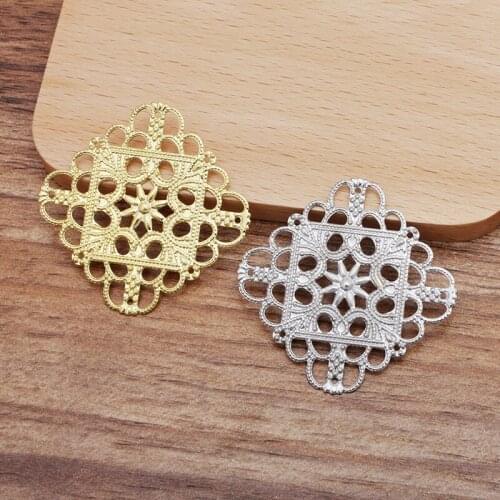 1000pcs 35mm Brass Metal Square Filigree Flower Charms Flat Ornaments DIY Women Wedding Hair Jewelry Accessories Wholesale