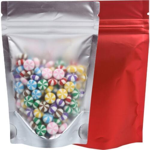 12x18cm 100pcs/lot Chinese red bags Matte Translucent Mylar Foil Red stand up pouch zip lock Storage packaging bag for tea