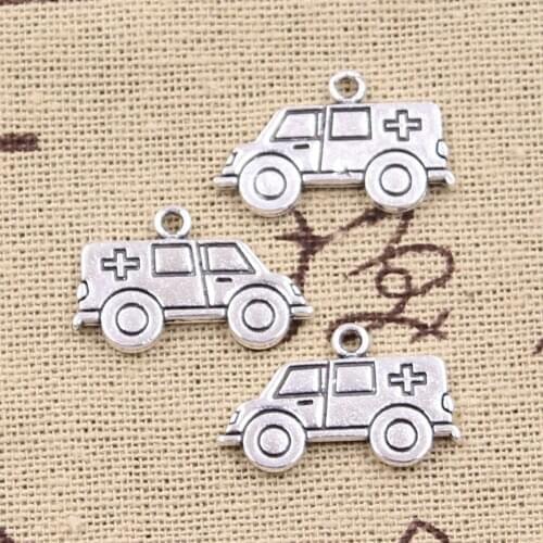 15pcs Charms Hospital Ambulance Escort Car 13x22mm Handmade Pendant Making fit,Vintage Tibetan Silver color,DIY For Necklace