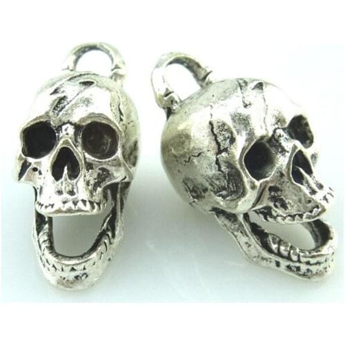 2pcs Antique Silver Vintage Punk Skull Head Charms Pendant For Jewelry Making Bracelet Accessories 13980