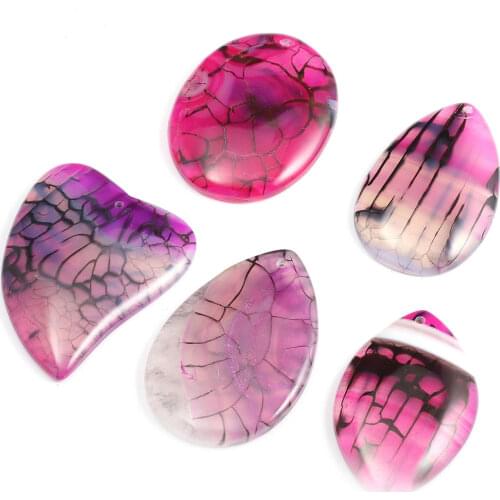 5pcs / Lot Rose Red Dragon Pattern Agates Pendant Reiki Healing Natural Stone Meditation Amulet DIY Jewelry Natural Stone Charms